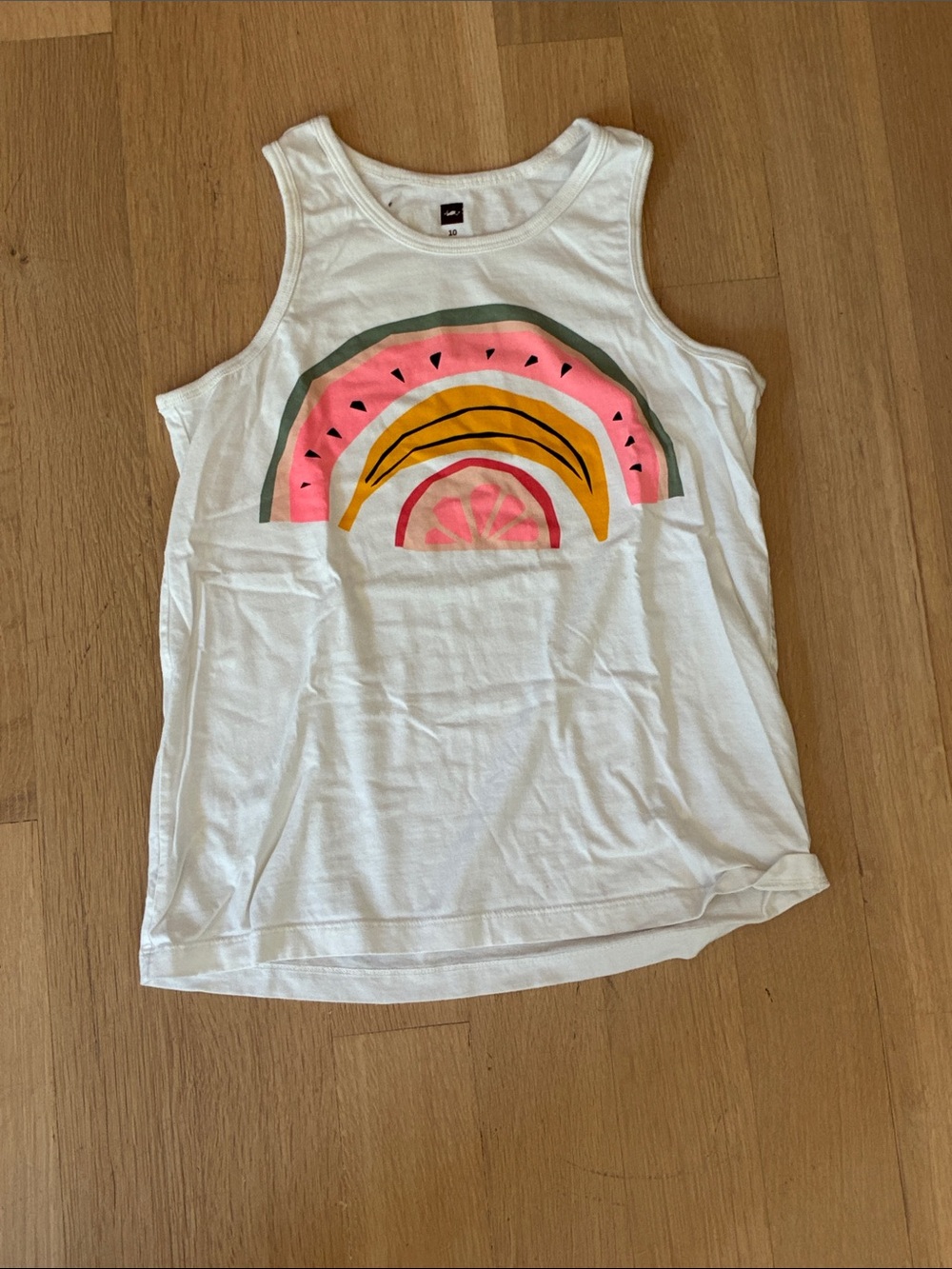 Kids White Tank Top with Pink & Yellow Fruit Rainbow Graphic
